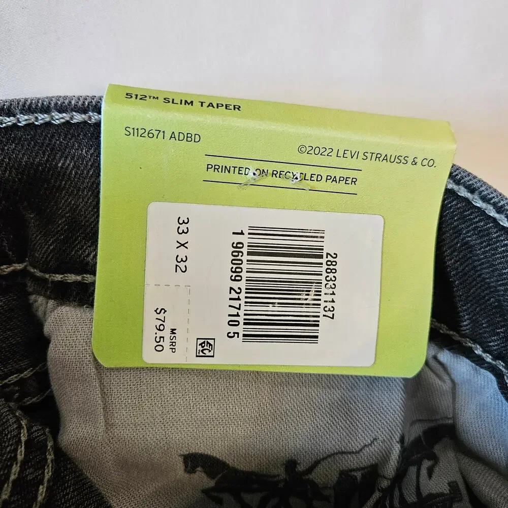 Levi's [Flaw] 512 Slim Taper Black Distressed Paint Splatter Stretch 33x32(30.5)